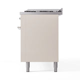 ILVE 60-Inch Nostalgie II Natural Gas Dual Fuel Range with 9 Burners, Griddle and Triple Glass Door Oven in Antique White with Chrome Trim (UP60FNMPAWC)