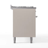 ILVE 60-Inch Nostalgie II Natural Gas Dual Fuel Range with 9 Burners, Griddle and Triple Glass Door Oven in Antique White with Chrome Trim (UP60FNMPAWC)
