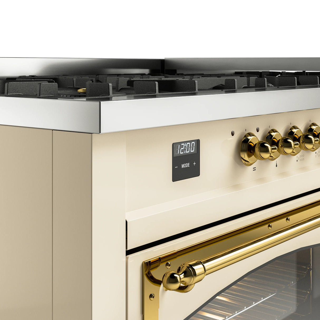 ILVE 60-Inch Nostalgie II Noblesse Propane Gas Dual Fuel Range with 9 Sealed Burners, Griddle, Triple Glass Door Oven in Antique White with Brass Trim (UN60FNMPAWGLP)
