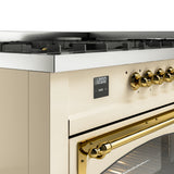 ILVE 60-Inch Nostalgie II Noblesse Propane Gas Dual Fuel Range with 9 Sealed Burners, Griddle, Triple Glass Door Oven in Antique White with Brass Trim (UN60FNMPAWGLP)