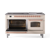 ILVE 60-Inch Nostalgie II Natural Gas Dual Fuel Range with 9 Burners, Griddle and Triple Glass Door Oven in Antique White with Copper Trim (UP60FNMPAWP)