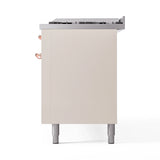 ILVE 60-Inch Nostalgie II Natural Gas Dual Fuel Range with 9 Burners, Griddle and Triple Glass Door Oven in Antique White with Copper Trim (UP60FNMPAWP)