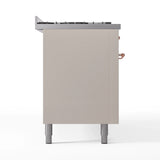 ILVE 60-Inch Nostalgie II Natural Gas Dual Fuel Range with 9 Burners, Griddle and Triple Glass Door Oven in Antique White with Copper Trim (UP60FNMPAWP)