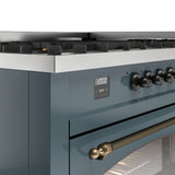 ILVE 60-Inch Nostalgie II Propane Gas Dual Fuel Range with 9 Burners, Griddle and Triple Glass Door Oven in Blue Grey with Bronze Trim (UP60FNMPBGBLP)