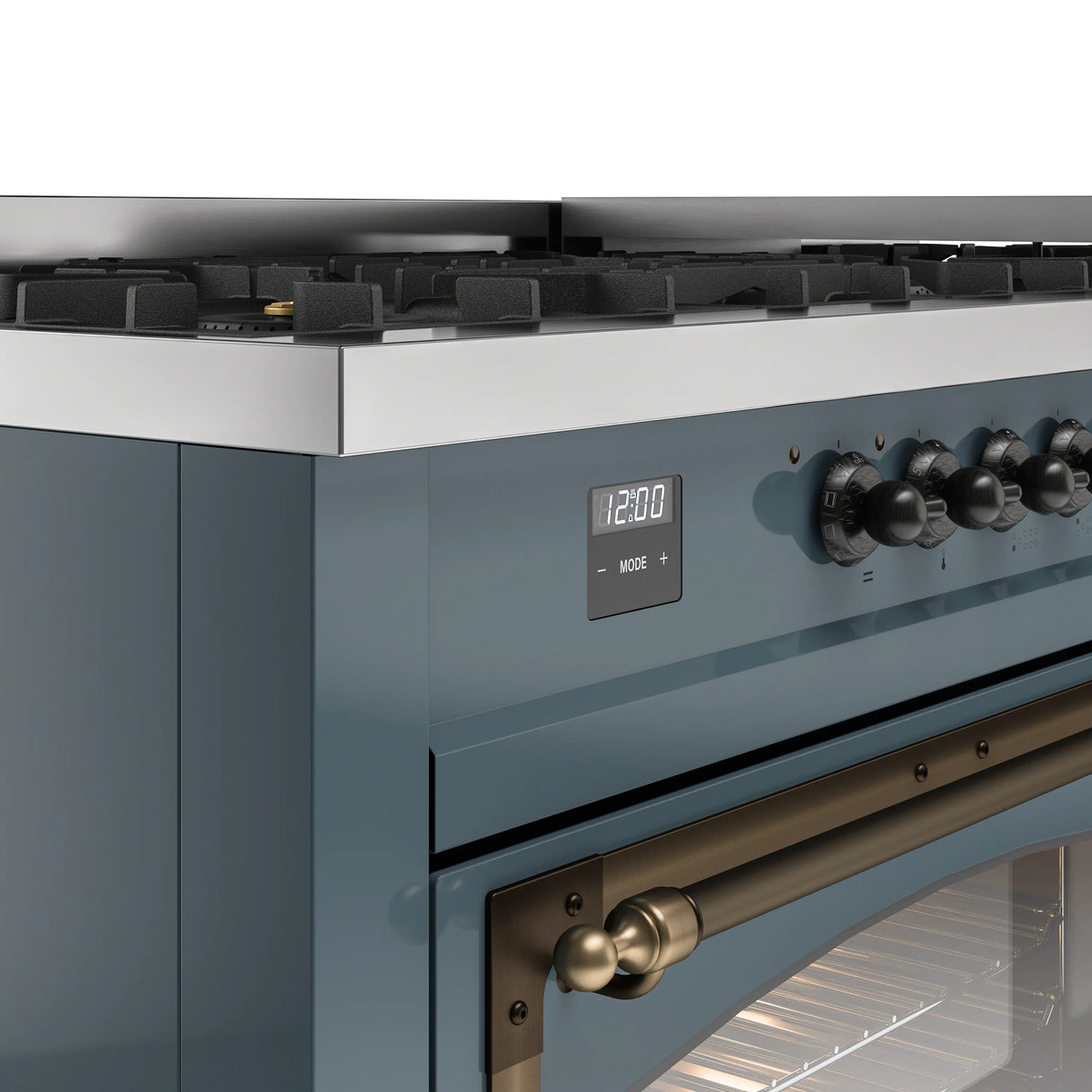 ILVE 60-Inch Nostalgie II Noblesse Natural Gas Dual Fuel Range   in Blue Grey with Bronze Trim (UN60FNMPBGB)