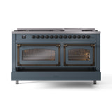 ILVE 60-Inch Nostalgie II Noblesse Natural Gas Dual Fuel Range   in Blue Grey with Bronze Trim (UN60FNMPBGB)