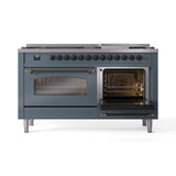 ILVE 60-Inch Nostalgie II Propane Gas Dual Fuel Range with 9 Burners, Griddle and Triple Glass Door Oven in Blue Grey with Bronze Trim (UP60FNMPBGBLP)
