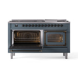 ILVE 60-Inch Nostalgie II Noblesse Natural Gas Dual Fuel Range   in Blue Grey with Bronze Trim (UN60FNMPBGB)
