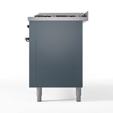 ILVE 60-Inch Nostalgie II Propane Gas Dual Fuel Range with 9 Burners, Griddle and Triple Glass Door Oven in Blue Grey with Bronze Trim (UP60FNMPBGBLP)
