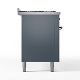 ILVE 60-Inch Nostalgie II Propane Gas Dual Fuel Range with 9 Burners, Griddle and Triple Glass Door Oven in Blue Grey with Bronze Trim (UP60FNMPBGBLP)