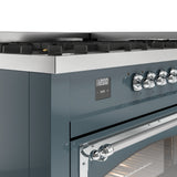 ILVE 60-Inch Nostalgie II Noblesse Propane Gas Dual Fuel Range with 9 Sealed Burners, Griddle, Triple Glass Door Oven in Blue Grey with Chrome Trim (UN60FNMPBGCLP)