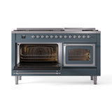 ILVE 60-Inch Nostalgie II Noblesse Propane Gas Dual Fuel Range with 9 Sealed Burners, Griddle, Triple Glass Door Oven in Blue Grey with Chrome Trim (UN60FNMPBGCLP)