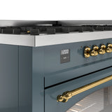 ILVE Nostalgie II 60-Inch Freestanding Natural Gas Dual Fuel Range in Blue Grey with Brass Trim (UP60FNMPBGG)