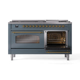 ILVE Nostalgie II 60-Inch Freestanding Natural Gas Dual Fuel Range in Blue Grey with Brass Trim (UP60FNMPBGG)