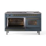 ILVE Nostalgie II 60-Inch Dual Fuel Freestanding Range in Blue Grey with Brass Trim (UP60FNMPBGGLP)