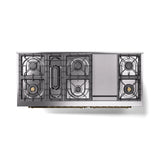 ILVE Nostalgie II 60-Inch Dual Fuel Freestanding Range in Blue Grey with Brass Trim (UP60FNMPBGGLP)