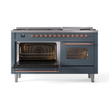 ILVE 60-Inch Nostalgie II Propane Gas Dual Fuel Range with 9 Burners, Griddle and Triple Glass Door Oven in Blue Grey with Copper Trim (UP60FNMPBGPLP)