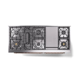 ILVE 60-Inch Nostalgie II Natural Gas Dual Fuel Range with 9 Burners, Griddle and Triple Glass Door Oven in Blue Grey with Copper Trim (UP60FNMPBGP)