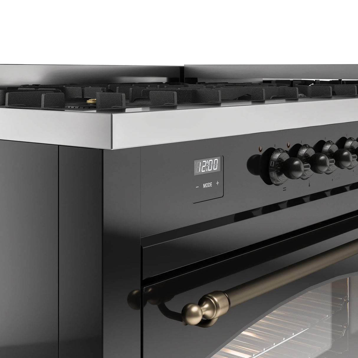 ILVE 60-Inch Nostalgie II Propane Gas Dual Fuel Range with 9 Burners, Griddle and Triple Glass Door Oven in Glossy Black with Bronze Trim (UP60FNMPBKBLP)