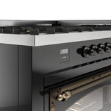 ILVE 60-Inch Nostalgie II Noblesse Propane Gas Dual Fuel Range with 9 Sealed Burners, Griddle, Triple Glass Door Oven in Glossy Black with Bronze Trim (UN60FNMPBKBLP)