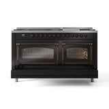 ILVE 60-Inch Nostalgie II Noblesse Natural Gas Dual Fuel Range   in Glossy Black with Bronze Trim (UN60FNMPBKB)