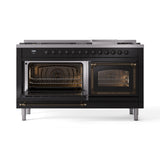 ILVE 60-Inch Nostalgie II Noblesse Natural Gas Dual Fuel Range   in Glossy Black with Bronze Trim (UN60FNMPBKB)