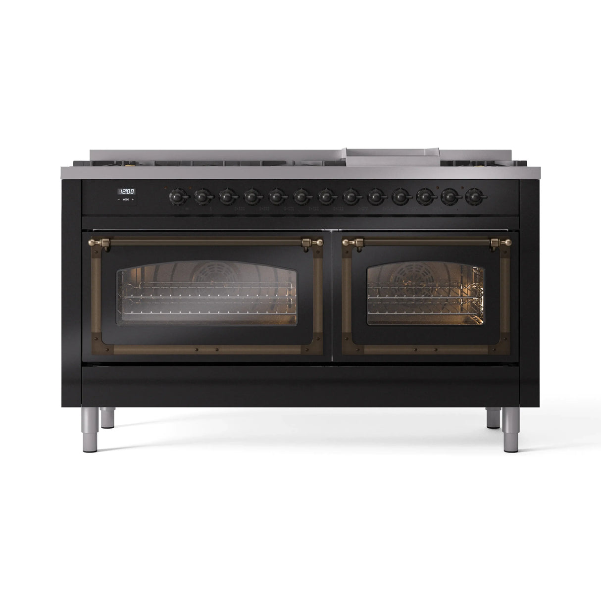 ILVE 60-Inch Nostalgie II Noblesse Natural Gas Dual Fuel Range   in Glossy Black with Bronze Trim (UN60FNMPBKB)