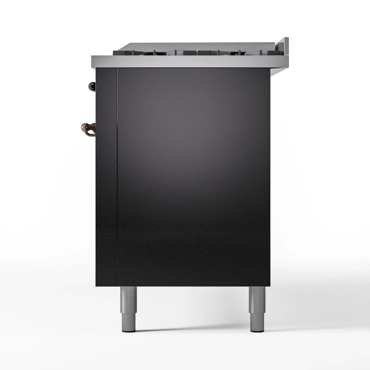 ILVE 60-Inch Nostalgie II Natural Gas Dual Fuel Range with 9 Burners, Griddle and Triple Glass Door Oven in Glossy Black with Bronze Trim (UP60FNMPBKB)
