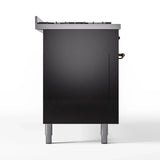ILVE 60-Inch Nostalgie II Propane Gas Dual Fuel Range with 9 Burners, Griddle and Triple Glass Door Oven in Glossy Black with Bronze Trim (UP60FNMPBKBLP)