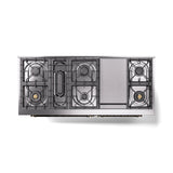 ILVE 60-Inch Nostalgie II Propane Gas Dual Fuel Range with 9 Burners, Griddle and Triple Glass Door Oven in Glossy Black with Bronze Trim (UP60FNMPBKBLP)