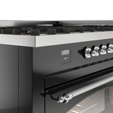 ILVE 60-Inch Nostalgie II Natural Gas Dual Fuel Range with 9 Burners, Griddle and Triple Glass Door Oven in Glossy Black with Chrome Trim (UP60FNMPBKC)