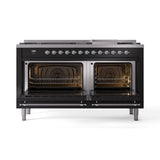 ILVE 60-Inch Nostalgie II Propane Gas Dual Fuel Range with 9 Burners, Griddle and Triple Glass Door Oven in Glossy Black with Chrome Trim (UP60FNMPBKCLP)