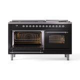 ILVE 60-Inch Nostalgie II Propane Gas Dual Fuel Range with 9 Burners, Griddle and Triple Glass Door Oven in Glossy Black with Chrome Trim (UP60FNMPBKCLP)