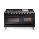 ILVE 60-Inch Nostalgie II Propane Gas Dual Fuel Range with 9 Burners, Griddle and Triple Glass Door Oven in Glossy Black with Chrome Trim (UP60FNMPBKCLP)