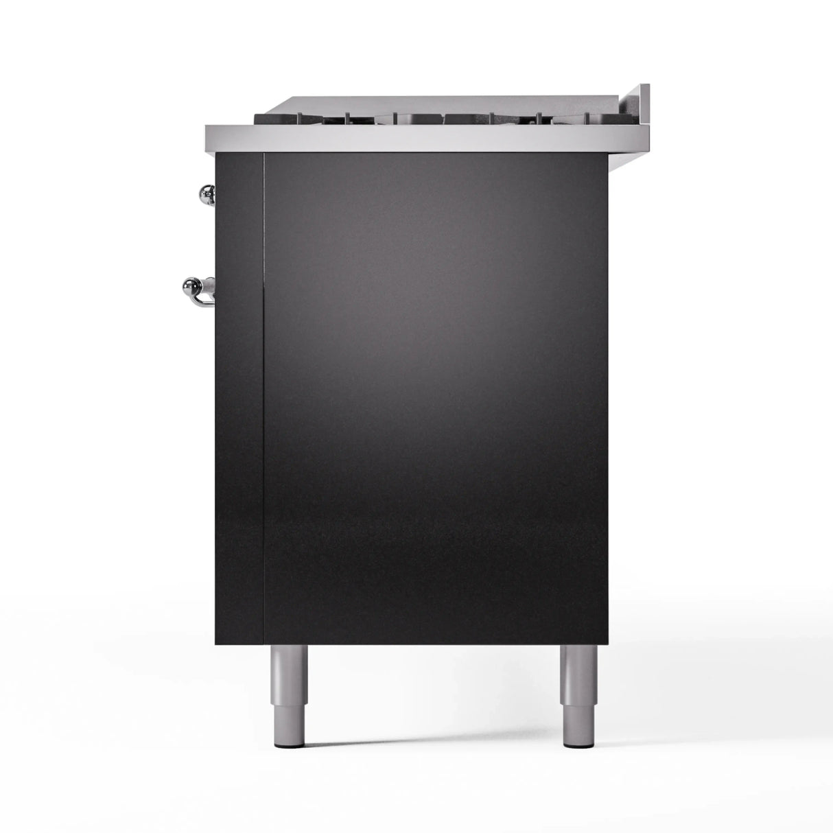 ILVE 60-Inch Nostalgie II Natural Gas Dual Fuel Range with 9 Burners, Griddle and Triple Glass Door Oven in Glossy Black with Chrome Trim (UP60FNMPBKC)
