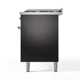 ILVE 60-Inch Nostalgie II Natural Gas Dual Fuel Range with 9 Burners, Griddle and Triple Glass Door Oven in Glossy Black with Chrome Trim (UP60FNMPBKC)