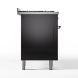 ILVE 60-Inch Nostalgie II Natural Gas Dual Fuel Range with 9 Burners, Griddle and Triple Glass Door Oven in Glossy Black with Chrome Trim (UP60FNMPBKC)