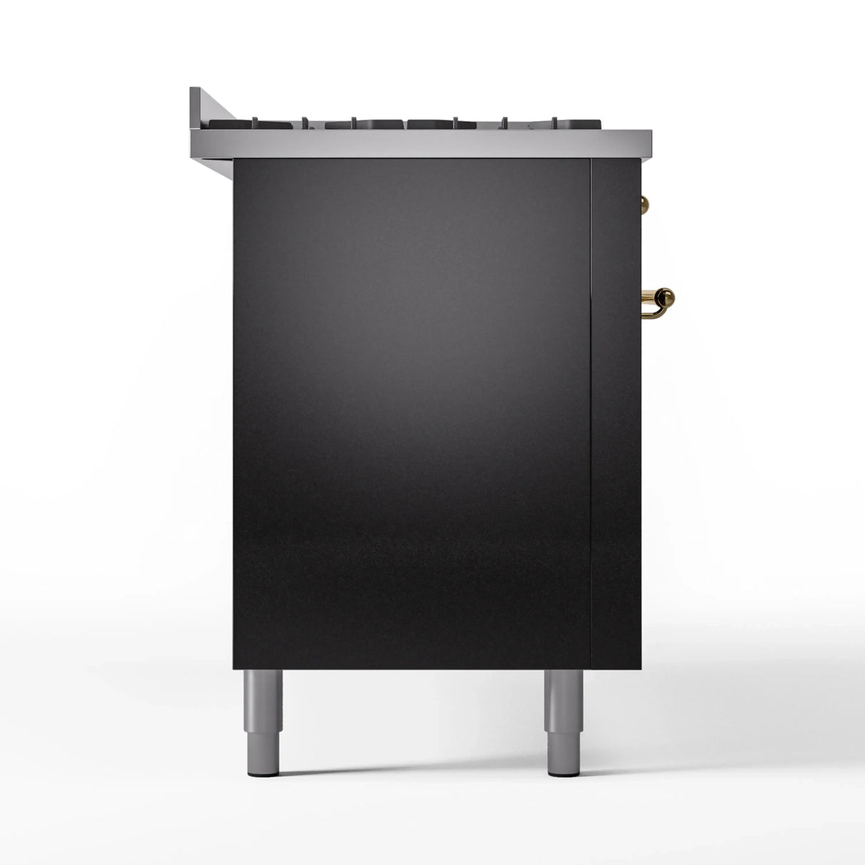 ILVE 60-Inch Nostalgie II Propane Gas Dual Fuel Range with 9 Burners, Griddle and Triple Glass Door Oven in Glossy Black with Brass Trim (UP60FNMPBKGLP)