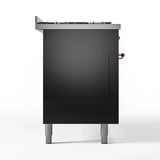 ILVE 60-Inch Nostalgie II Propane Gas Dual Fuel Range with 9 Burners, Griddle and Triple Glass Door Oven in Glossy Black with Brass Trim (UP60FNMPBKGLP)