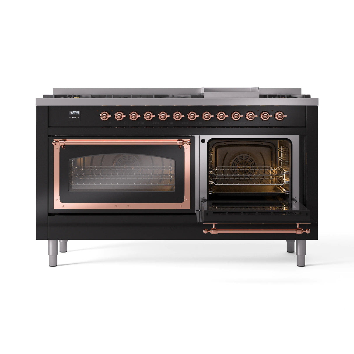 ILVE 60-Inch Nostalgie II Noblesse Natural Gas Dual Fuel Range   in Glossy Black with Copper Trim (UN60FNMPBKP)