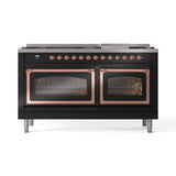ILVE 60-Inch Nostalgie II Noblesse Natural Gas Dual Fuel Range   in Glossy Black with Copper Trim (UN60FNMPBKP)