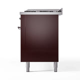 ILVE 60-Inch Nostalgie II Natural Gas Dual Fuel Range with 9 Burners, Griddle and Triple Glass Door Oven in Burgundy with Chrome Trim (UP60FNMPBUC)
