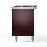 ILVE 60-Inch Nostalgie II Natural Gas Dual Fuel Range with 9 Burners, Griddle and Triple Glass Door Oven in Burgundy with Brass Trim (UP60FNMPBUG)