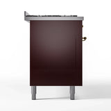 ILVE 60-Inch Nostalgie II Natural Gas Dual Fuel Range with 9 Burners, Griddle and Triple Glass Door Oven in Burgundy with Brass Trim (UP60FNMPBUG)