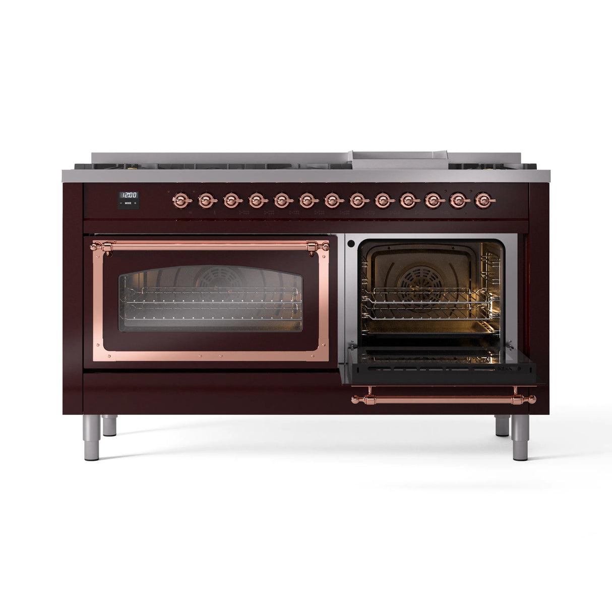 ILVE 60-Inch Nostalgie II Noblesse Natural Gas Dual Fuel Range   in Burgundy with Copper Trim (UN60FNMPBUP)