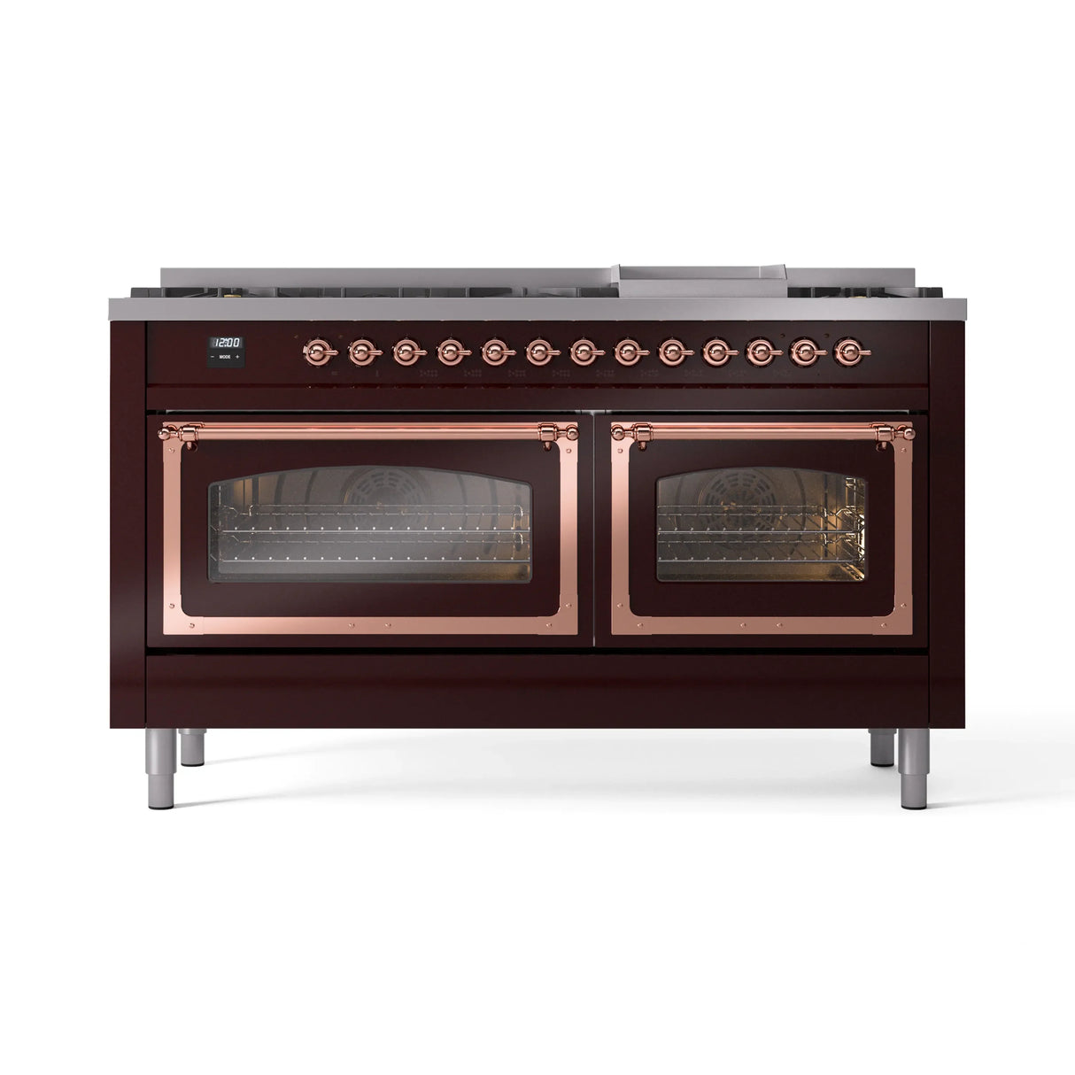 ILVE 60-Inch Nostalgie II Noblesse Natural Gas Dual Fuel Range   in Burgundy with Copper Trim (UN60FNMPBUP)