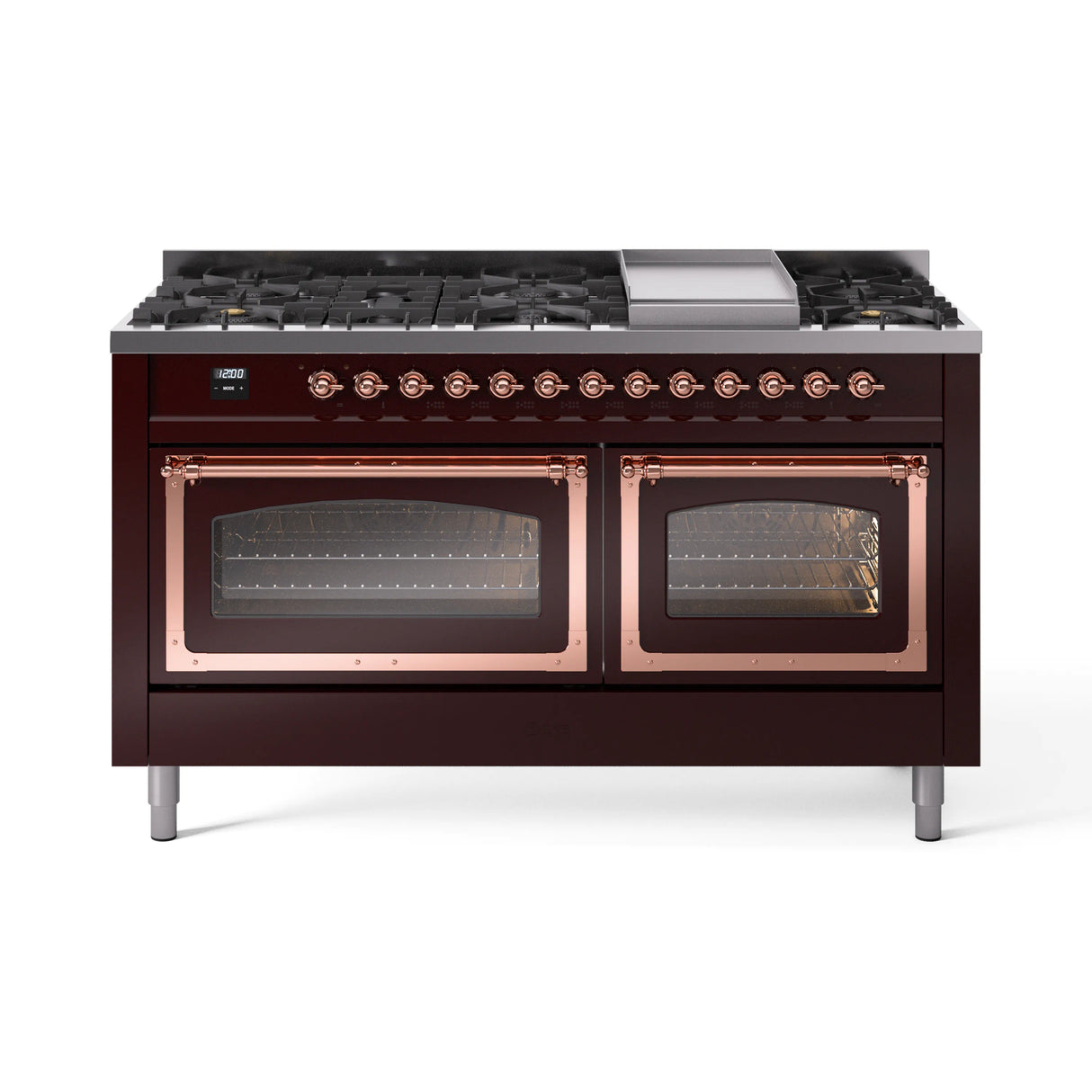 ILVE 60-Inch Nostalgie II Noblesse Natural Gas Dual Fuel Range   in Burgundy with Copper Trim (UN60FNMPBUP)