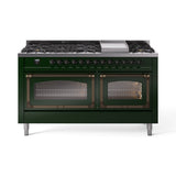 ILVE 60-Inch Nostalgie II Noblesse Natural Gas Dual Fuel Range   in Emerald Green with Bronze Trim (UN60FNMPEGB)
