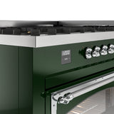 ILVE 60-Inch Nostalgie II Noblesse Propane Gas Dual Fuel Range with 9 Sealed Burners, Griddle, Triple Glass Door Oven in Emerald Green with Chrome Trim (UN60FNMPEGCLP)