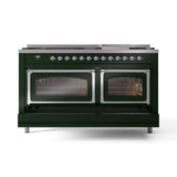 ILVE 60-Inch Nostalgie II Noblesse Propane Gas Dual Fuel Range with 9 Sealed Burners, Griddle, Triple Glass Door Oven in Emerald Green with Chrome Trim (UN60FNMPEGCLP)